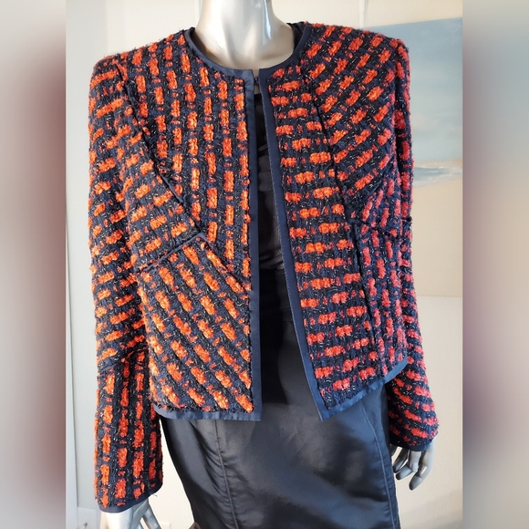 *$2,500 OSCAR DE LA RENTA PICASSO EXCLUSIVE TWEED SILK LINED RUNWAY JACKET US 12 - Picture 4 of 15